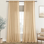 Tan Linen Curtains 108 inches Long for Living Room Back Tab Rustic Farmhouse Semi Sheer Light Filtering Window Curtain Dining Room Soft Thick Flax Linen Textured Drapes Kahki 52x108