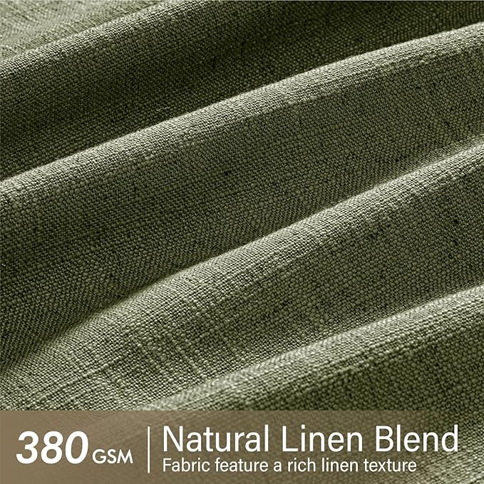 MIULEE Olive Green Pinch Pleated Linen Curtains 96 Inches Long 2 Panels