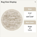 9x9 Brown Round Rug 9ft Living Room Circle Rug Vintage Round Area Rug Non Slip Indoor Carpet for Apartment