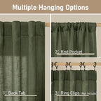 LAMIT Olive Green Linen Curtains for Living Room 84 inch Length 2 Panels, Light Filtering Semi Sheer Panels Back Tab and Rod Pocket Boho Christmas Drapes for Bedroom/Farmhouse, 38 x 84 Inch