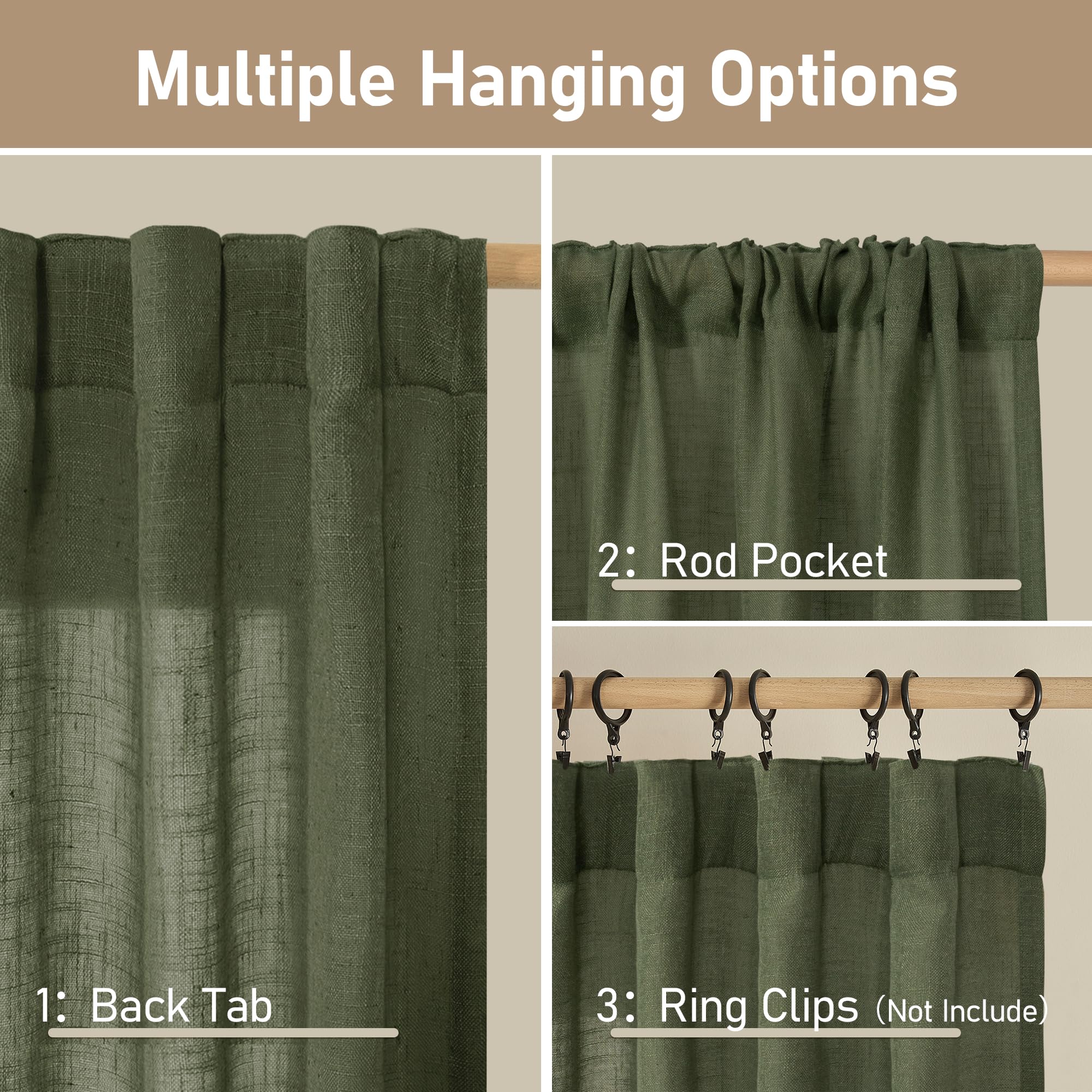 LAMIT Christmas Short Linen Curtains 36 Inch Length for Cafe Window