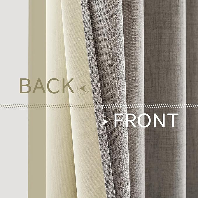 MIULEE 100% Blackout Linen Textured Curtains for Bedroom Solid Thermal Insulated Warm Taupe Grommet Room Darkening Curtains & Drapes Luxury Decor for Living Room Nursery 52 x 108 Inch (2 Panels)