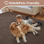 FinRèc 5x7 Washable Area Rugs for Bedroom Living Room, Low Pile Thin Rug Solid Color, Non-Slip Carpet Indoor for Home Decor (Pure Brown)