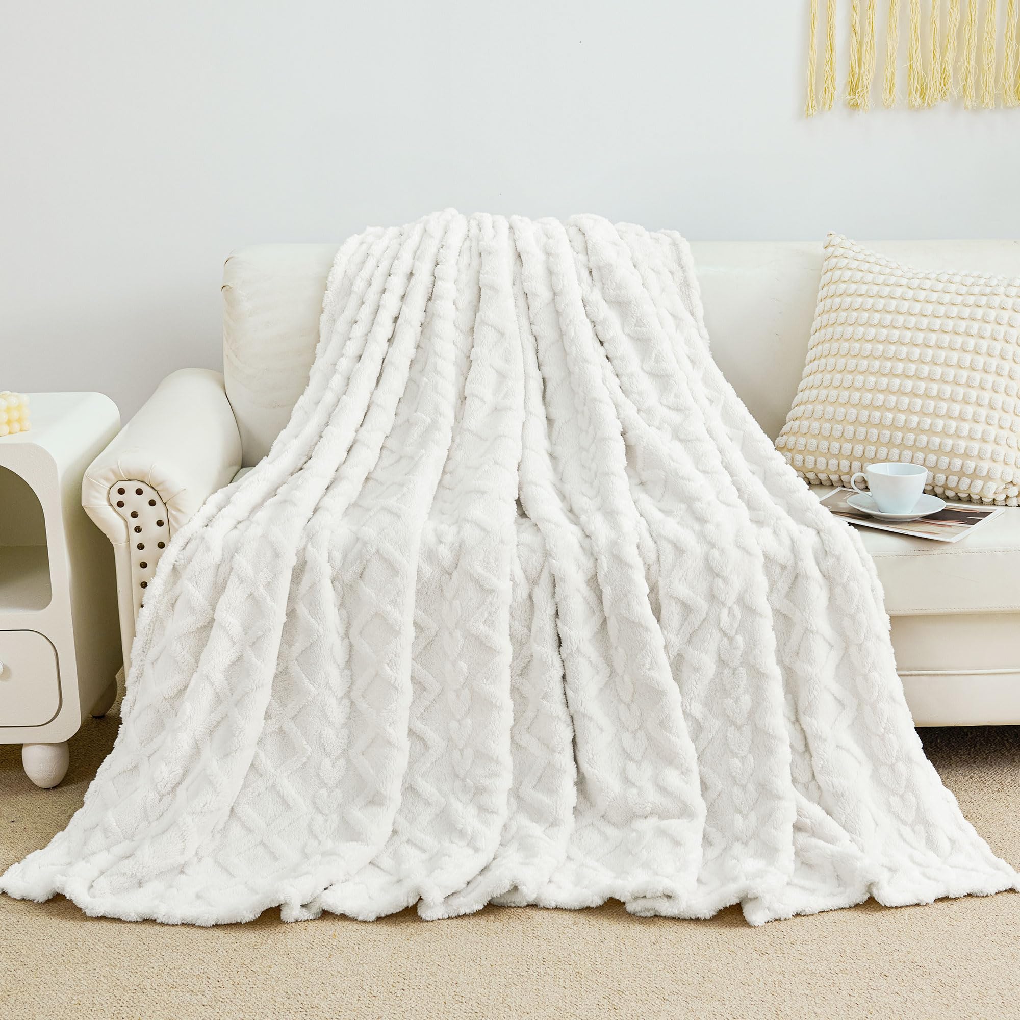 Aganear Fleece Throw Blanket for Couch Sofar 50"x60" White