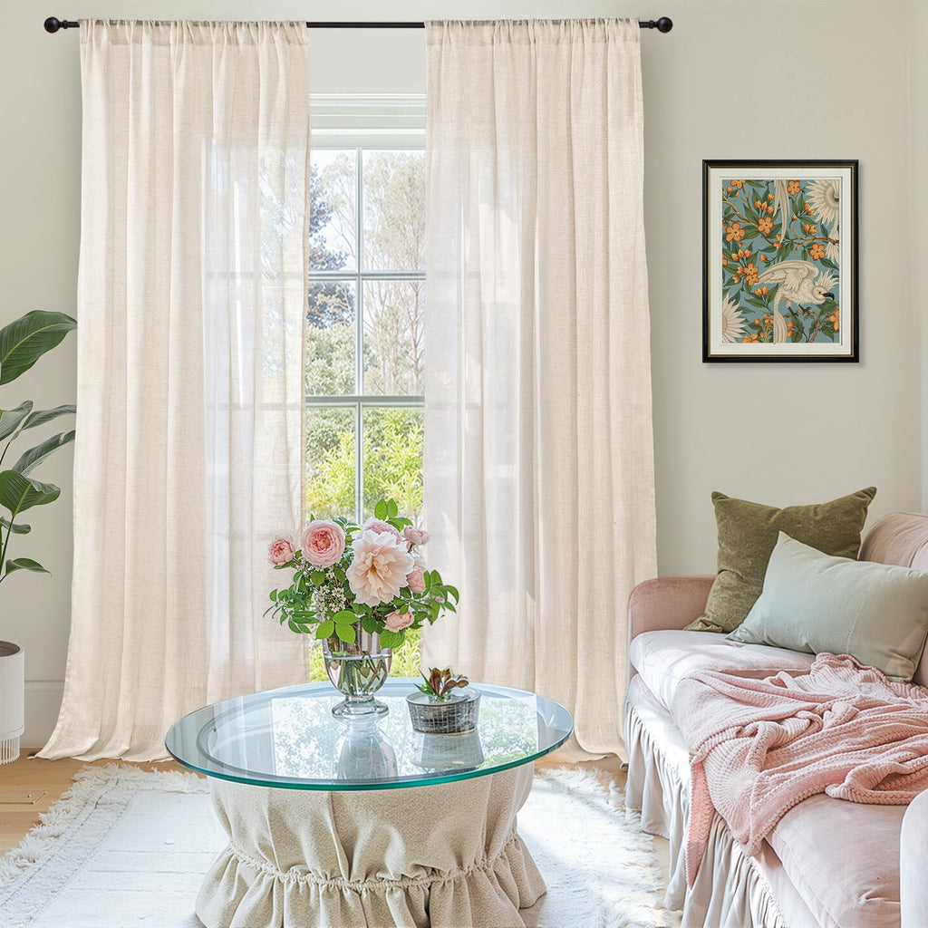 BGment Long Linen Curtains 102 Inch Length for Living Room, Oatmeal Window Drapes for Bedroom Farmhosue Decor with Rod Pocket Leightweight Rustic Country Textured, 2 Panels Set, Each 52 Inch Wide