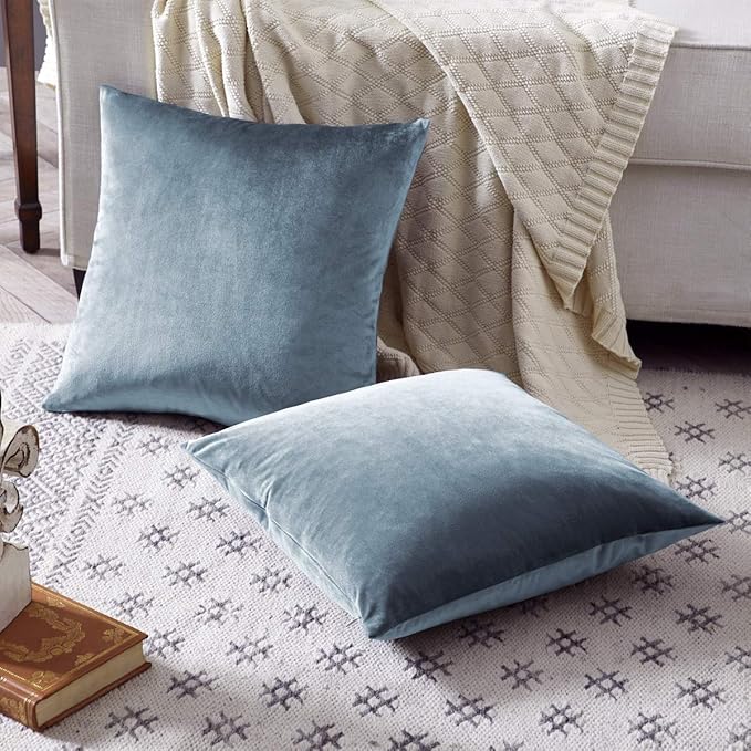 GIGIZAZA Stone Blue Velvet Throw Pillow Covers 20x20 Pack of 2