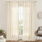 LAMIT Beige Linen Curtains for Living Room 2 Panels Set, 84 Inch Faux Linen Textured Light Filtering Drapes Back Tab and Rod Pocket Boho Panels for Farmhouse/Bedroom/Porch, 52 x 84 Inch
