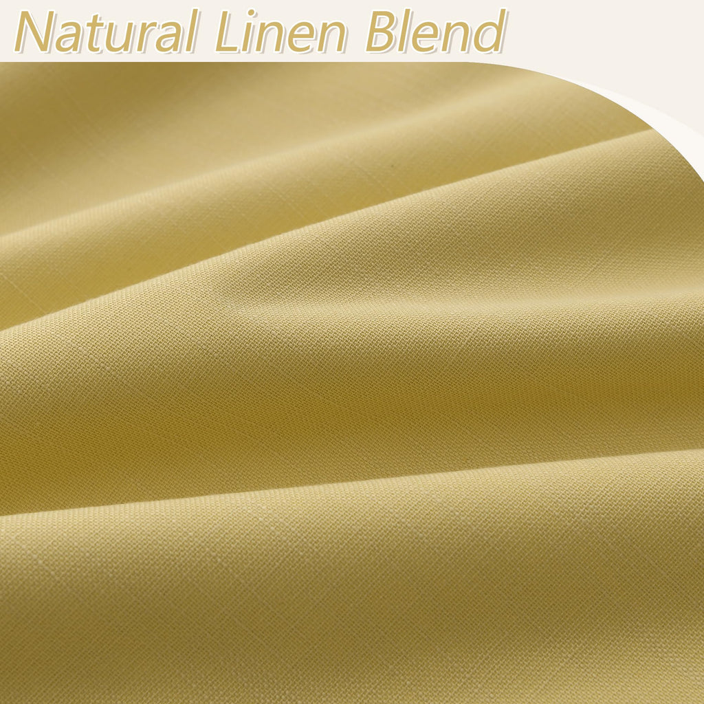 Guken Yellow 100% Blackout Linen Curtains 96 Inch Length 2 Panels Set for Living Room Bedroom Back Tab/Rod Pocket Thermal Insulated Black Out Drapes Room Darkening Window Curtains 96 Inches Long