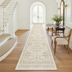 Hallway Washable Runner Rug 2x12 - Non Slip Vintage Kitchen Runner Rugs for Entryway Low-Pile Waterproof Long Runners for Living Room Bedroom Medallion Indoor Floor Mat for Bathroom Laundry Beige