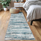 KOZYFLY Modern Abstract Runner Rug, 2x7 Kitchen Rugs Non-Slip Washable Soft Striped Runners for Hallways, Print Blue Carpet Runner for Entryway Bathroom Laundry Room Foyer