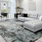 Washable Area Rugs 6'x8' Non-Slip Modern Abstract Soft for Living Room Entryway Bedroom Nursery, Print Pattern, Blue Black Teal