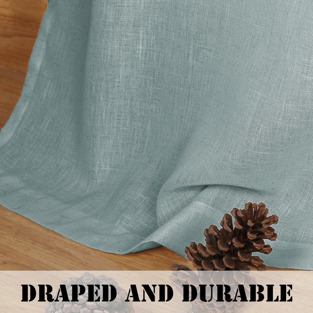 H.VERSAILTEX Living Room Linen Curtains - Semi Sheer, Nickel Grommet, Energy Saving, Light Filtering Window Treatments - Cloud Blue, 2 Panels, 52 x 96 Inch