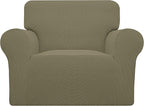 Easy-Going Stretch Chair Sofa Slipcover 1-Piece Couch Sofa Cover Furniture Protector Soft with Elastic Bottom for Kids, Pet. Spandex Jacquard Fabric Small Checks (Chair, Khaki)