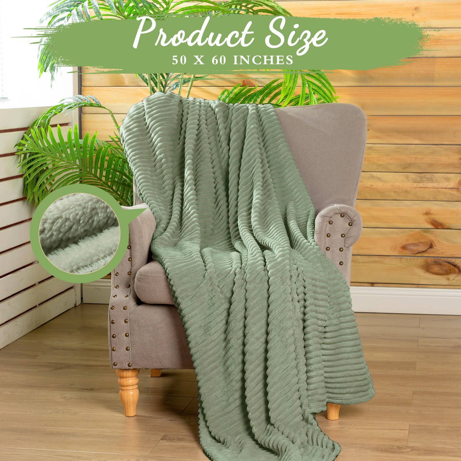 Buryeah 12 Pcs Flannel Throw Blanket Bulk 50 x 60 Inch Wedding Throw Blanket Soft Lightweight Winter Blankets with Striped Ribbed for Sofa Room Couch Donation Homeless Gifts (Sage Green)