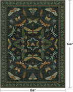 Hazo Haus Forest Green Rugs for Living Room - 9x12 Big Rugs for Bedroom, Dining Room, Guest Room, Insect Moth Décor, Non Slip Low Pile
