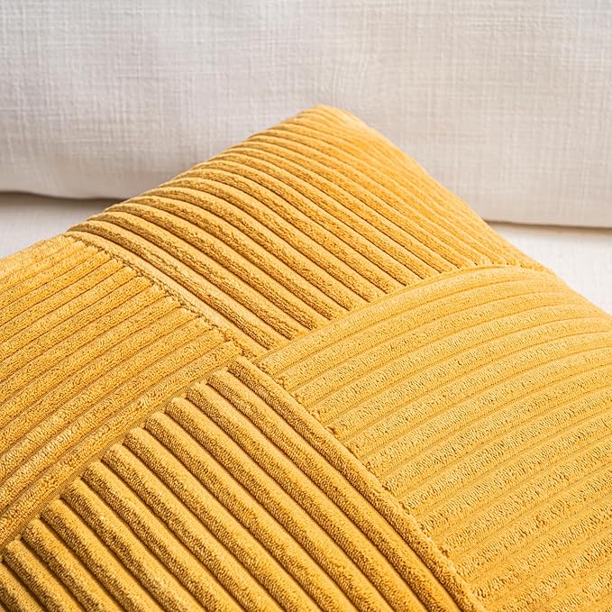 Fancy Homi 2 Packs Sunflower Yellow Spring Decorative Throw Pillow Covers 18x18 Inch for Living Room Couch Bed Sofa, Gold Yellow Home Decor, Soft Corss Corduroy Patchwork Textured Cushion Case 45x45cm