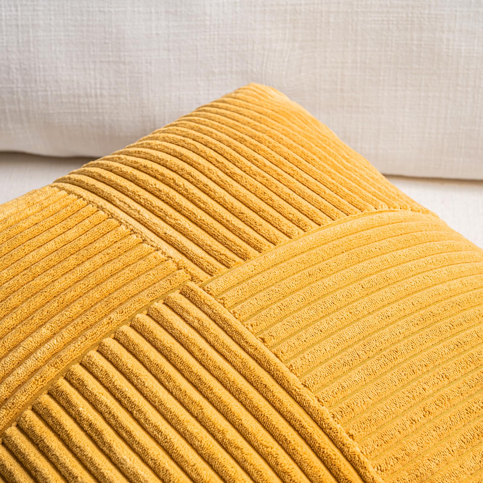Fancy Homi 2 Packs Gold Yellow Lumbar Decorative Throw Pillow Covers 20x28 Inch for Couch Bed Sofa, Rustic Farmhouse Boho Spring Home Decor, Soft Striped Corduroy Rectangle Accent Cushion Case 50x70cm