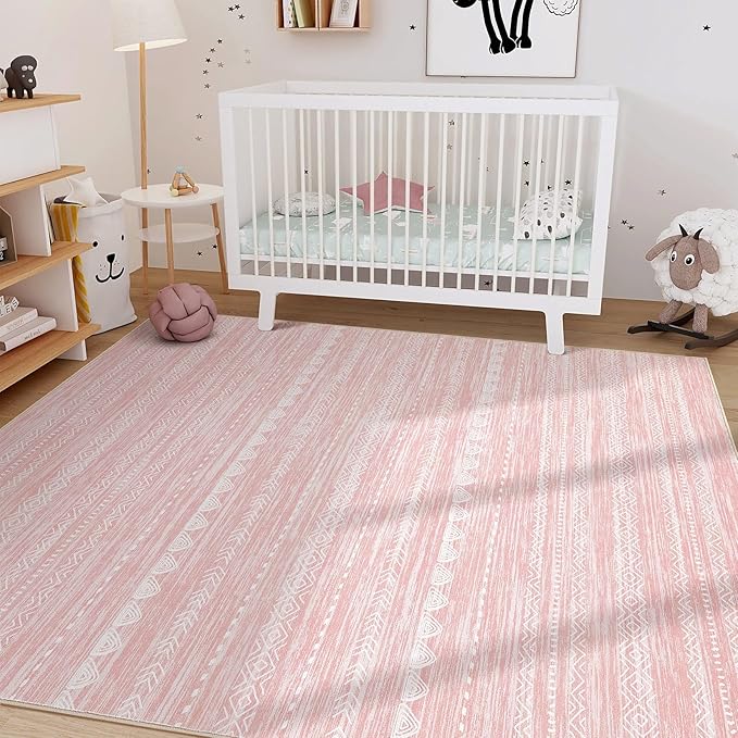 Nakagishi Boho 4x6 Pink Area Rug Living Room Rugs Machine Washable