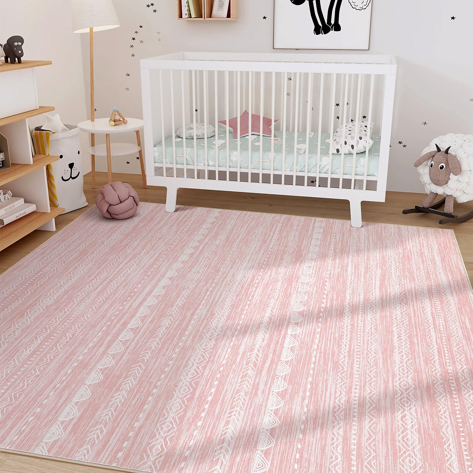 Nakagishi Boho 5x8 Area Rug Living Room Rugs Machine Washable Pink