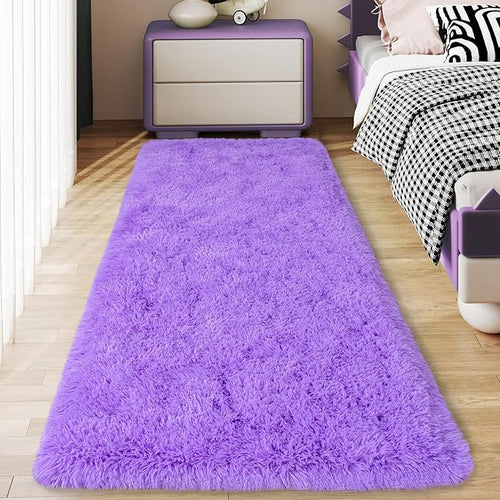 Ailyei Fluffy Shag Runner Rugs for Bedroom Hallways, 2x8 Grey Long Soft Throw Area Rug Non Slip for Bedside Dorm, Shaggy Furry Carpet for Nursery Living Room Home Decor — 2' x 6' (2 pcs)