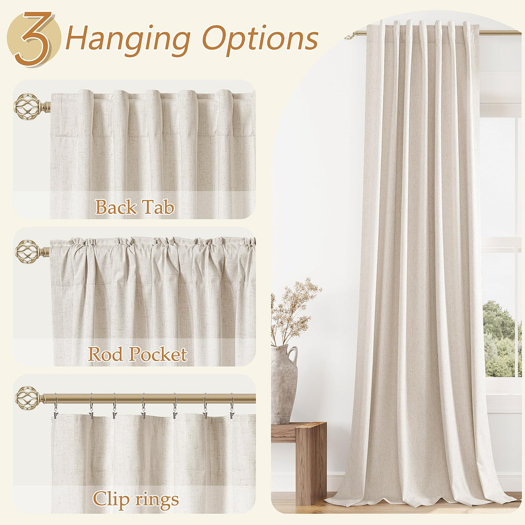 Guken 100% Blackout Curtains 42 Inch Wide by 108 Inch for Living Room Bedroom Back Tab Thermal Insulated Black Out Linen Drapes Room Darkening Window Curtains