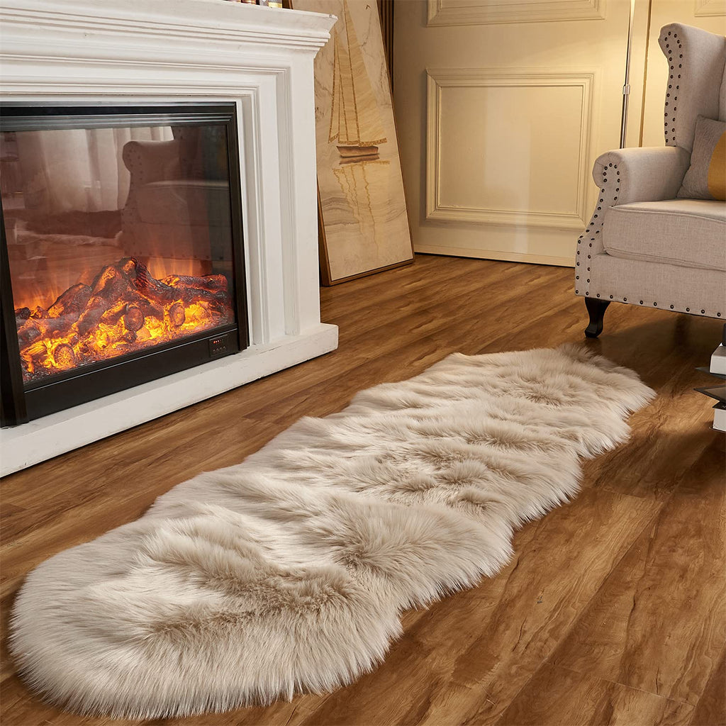 Arbosofe Ultra Soft Faux Fur Rug, Area Rugs, Beige Fluffy Shaggy Fur Rug for Bedroom & Living Room, Kids Room Decor, 2 x 6 Feet Sheepskin