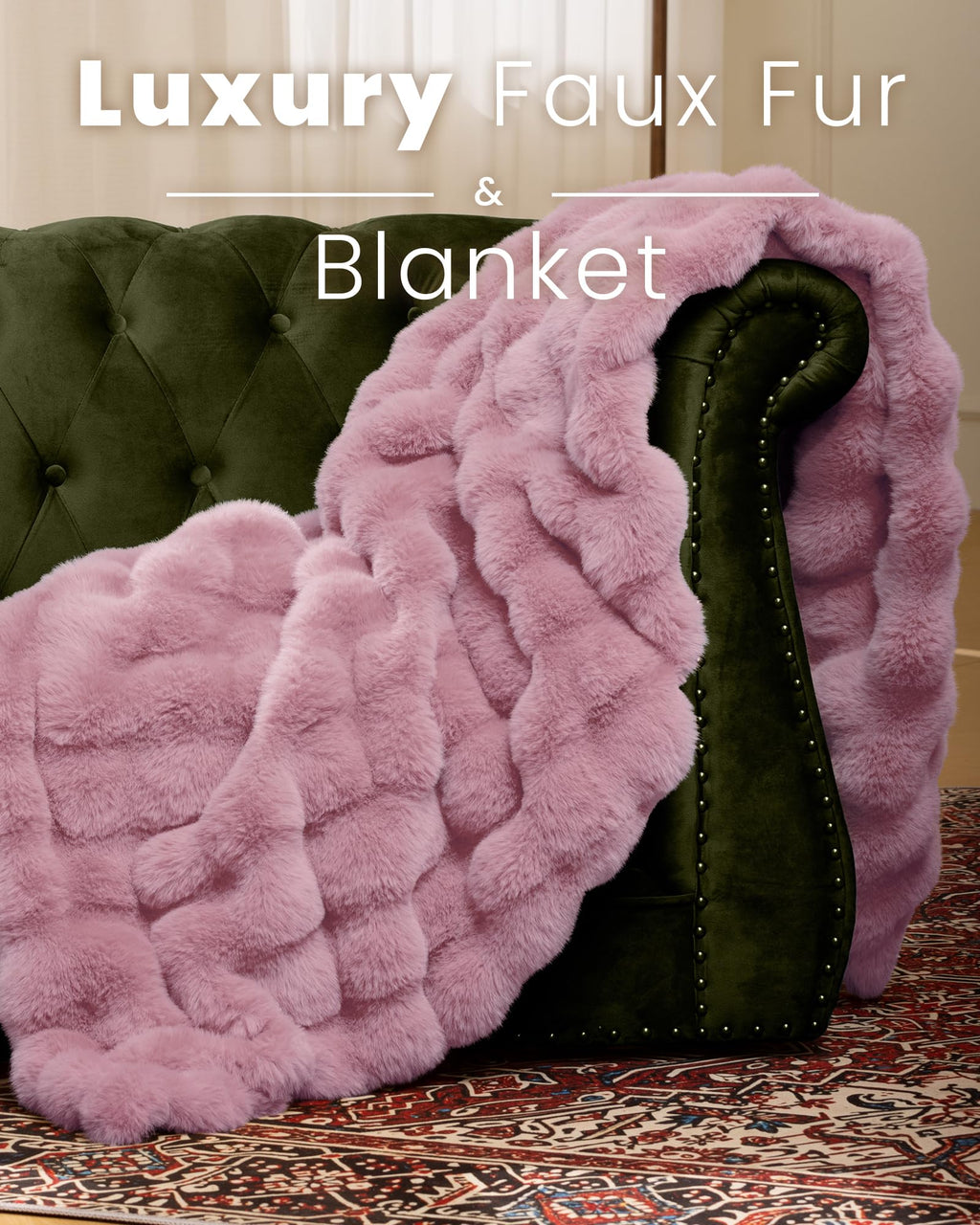 blunique Ultra Soft Cozy Faux Fur Throw Blanket, Fuzzy Plush Thick Bubble Blanket, Oversize Luxury Fluffy Blanket for Couch, Sofa, Bedroom, and Living Room,50x60 Inches,Pink