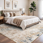 Rugflix 8x10 Washable Area Rugs, Neutral Boho Carpet Living Room Rug Non Slip Stain Resistant, Large Area Rug for Indoor Bedroom Dining Room Office, Brown