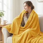 Exclusivo Mezcla Fleece Throw Blanket Extra Large, Super Soft and Warm Blankets for Couch, Sofa and Bed Waffle Textured, Cozy, Fuzzy and Lightweight (Mustard Yellow, 50x70 Inches)