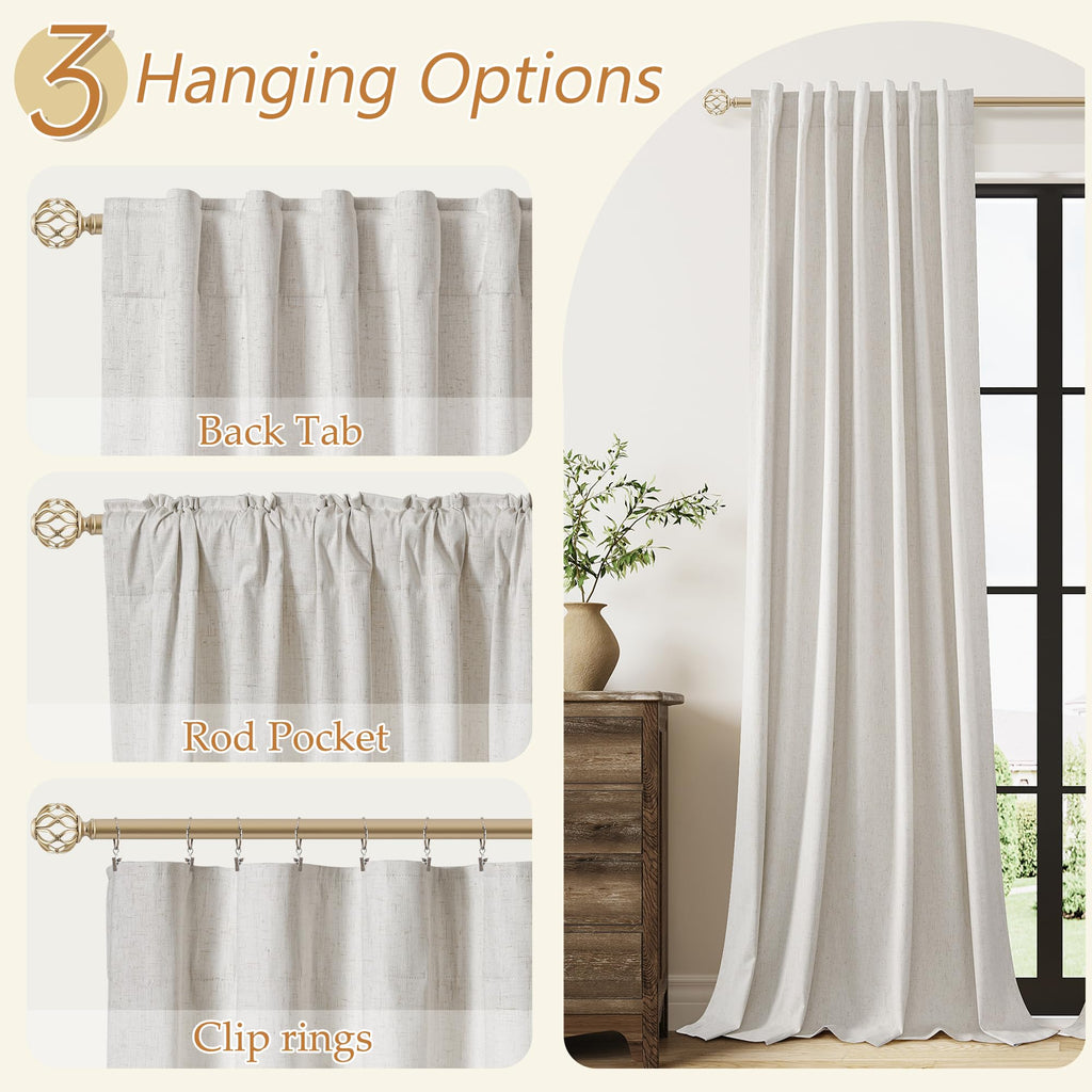 Guken Light Beige 100% Blackout Curtains 84 Inch Long 2 Panels Set for Living Room Bedroom Back Tab Room Darkening Winter Thermal Insulated Neutral Linen Drapes Window Curtain, 52x84