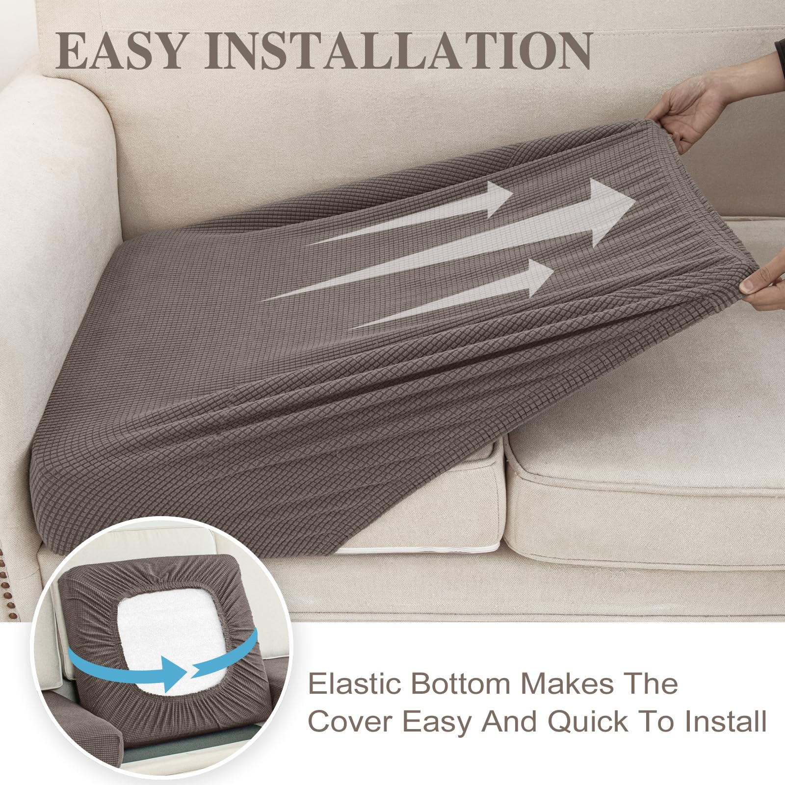 LA MEACK Couch Cushion Covers Seat Cushion Cover Stretch Couch Cover Separate Sectional Sofa Slipcovers Furniture Protector(3 Pieces for Seat or Sofa Backrest, Taupe)