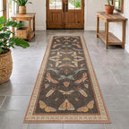 Hazo Haus 2'6"x8' 8ft Long Hallway Runner Rug, Stain Resistant Non-Slip Kitchen Floor Mats, Boho Front Door Rug Indoor Entrance, Whimsical Insect Moth Décor, Low Pile & Soft (Orange and Brown)