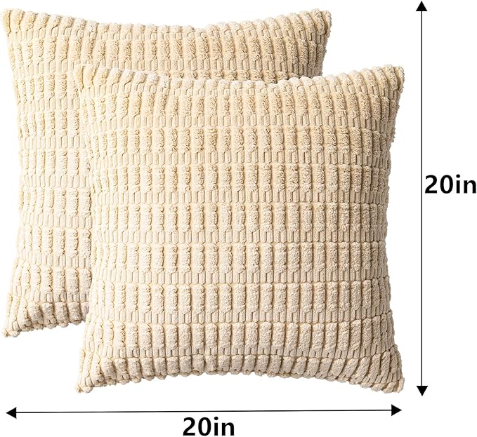 Aegero Pack of 2 Corduroy Decorative Throw Pillow Covers 20x20 Inch, Beige