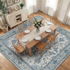 RELEANY Washable Area Rug, Square 10'x10', Blue/White/Gray