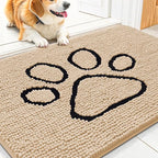 Smiry Dog Door Mat for Muddy Paws, Absorbent Dirt Trapper Non Slip Quick Dry Washable Chenille Mat for Mud Dogs, Entry Rug for Indoor and Outdoor (30x20 Inches, Beige and Black)