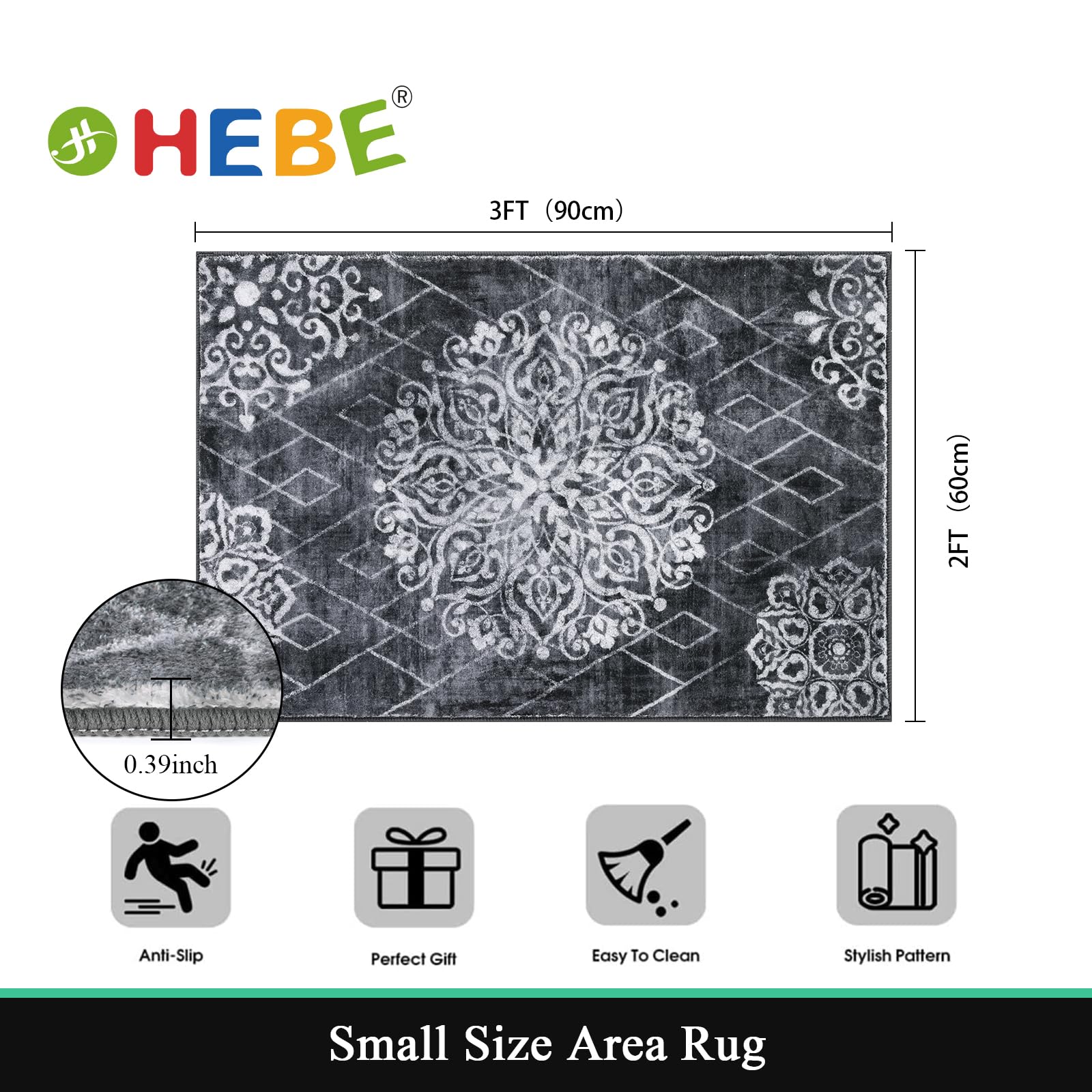 HEBE Indoor Door Mat 2'x3', Washable Welcome Mat for Front Door Entrance