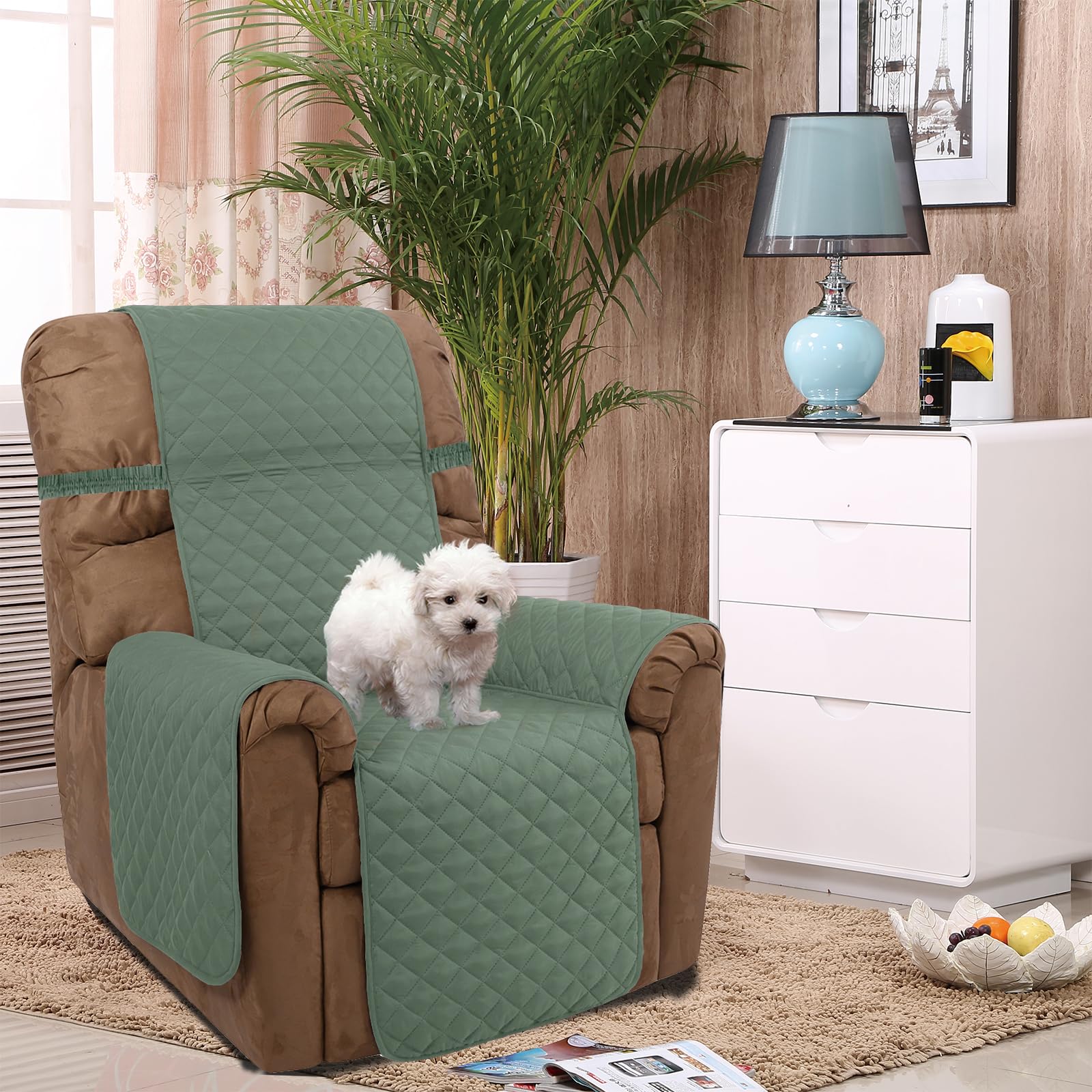 U-NICE HOME Reversible 23''Recliner Small Chair Cover, Greyish Green/Taupe