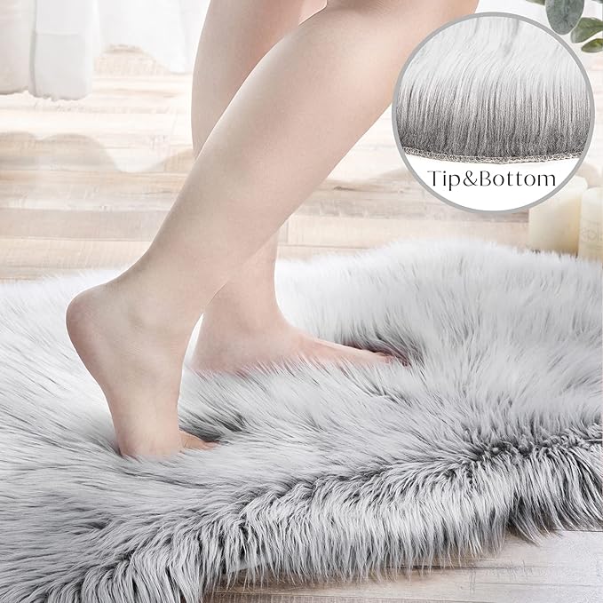 Ashler faux fur rug, Fluffy Shaggy Area Rug Ultra Soft 3 x 3 Feet Round Fur Rug, Frosted Bottom Black Fuzzy Rug Machine Washable Shag Rug, Nursery Decor Throw Rugs for Bedroom, kids room, Living Room