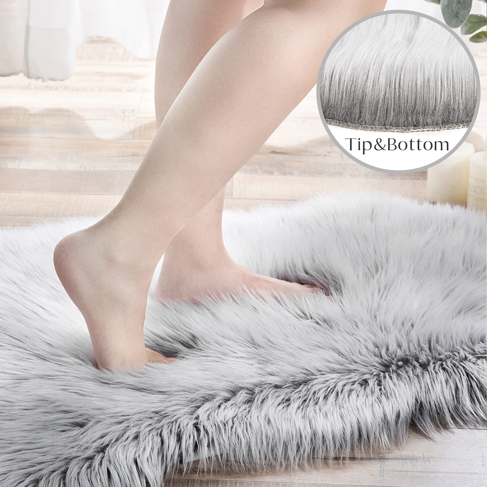 Ashler faux fur rug, Fluffy Shaggy Area Rug Ultra Soft 2 x 2.9 Feet Rectangle Fur Rug Frosted Bottom Gray Fuzzy Rug Machine Washable Shag Rug, Nursery Decor Throw Rugs for Bedroom, Living Room