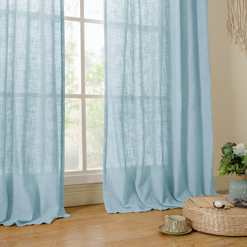 LAMIT Semi Sheer Linen Curtains 63 Inch for Living Room 52 x 63 Inch