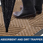 Smiry Front Door Mat Outside Entrance, Heavy Duty Sturdy Natural Rubber Doormat, Trap Dirt and Moisture, Easy Clean Low Profile Mats for Indoor Outdoor Entry, Irregular Triangle (29.5x17, Light Brown)