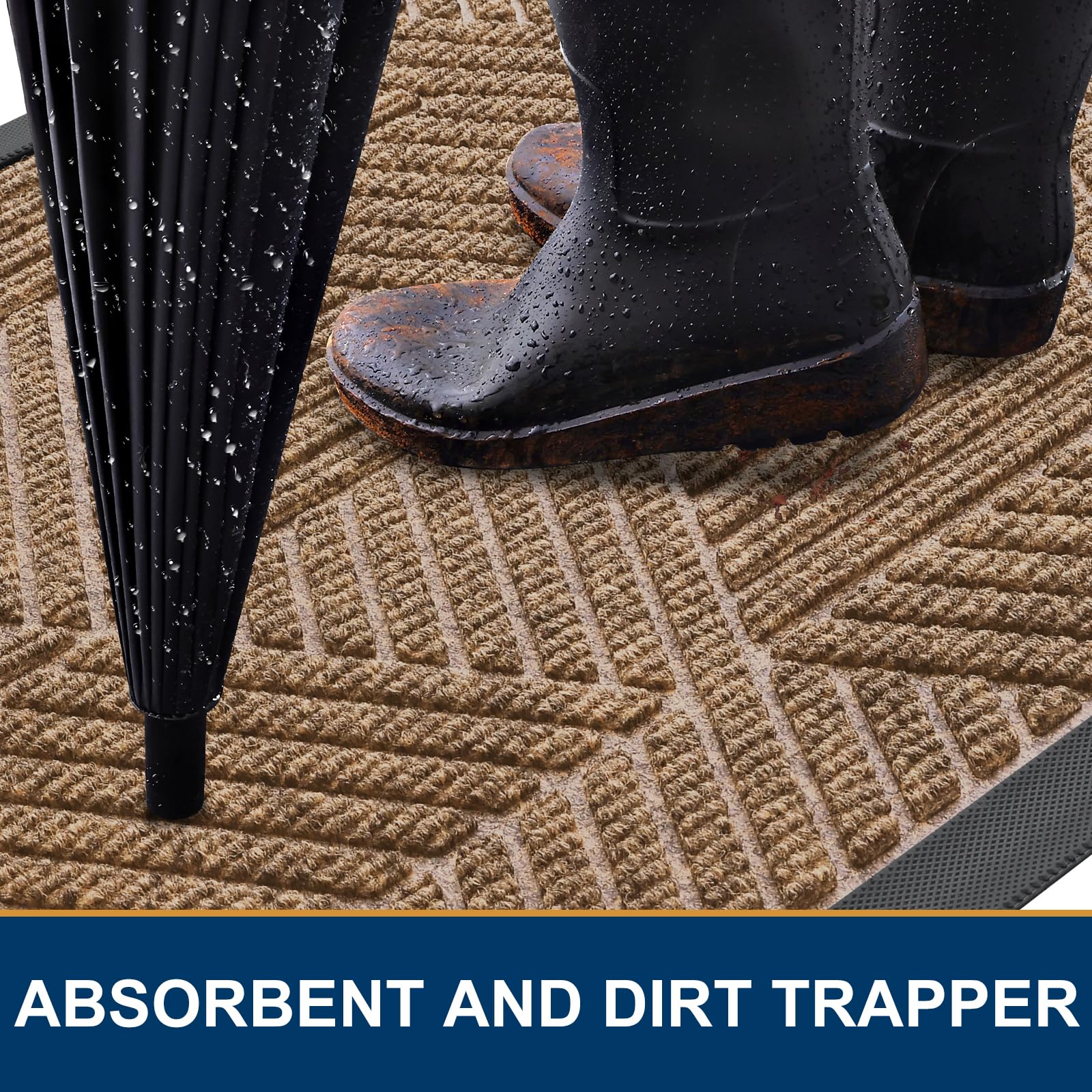 Smiry Front Door Mat Outside Entrance, Low Profile Rubber Doormat, 47x32