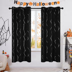 Deconovo Blackout Curtains 72 Inch Long 2 Panels, Black Drapes, Thermal Insulated Noise Reducting Privacy Curtain with Silver Print, Grommet Top, Machine Washable Window Panel for Living Room Office