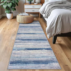 KOZYFLY Modern Abstract Washable Rug Runner 2x7 Hallway Runner Rug Non-Slip Soft Kitchen Runner Rugs, Print Blue/Grey/Beige Striped Carpet Runner for Entryway Bathroom Laundry Room Foyer