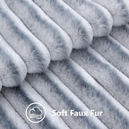 decorUhome Cozy Faux Fur Throw Pillow Covers 24x24 Set of 2 Decorative Soft Plush Striped Modern Farmhouse Boho Couch Euro Sham Pillow Cases with Velvet Back for Sofa Bed Living Room, Grey White