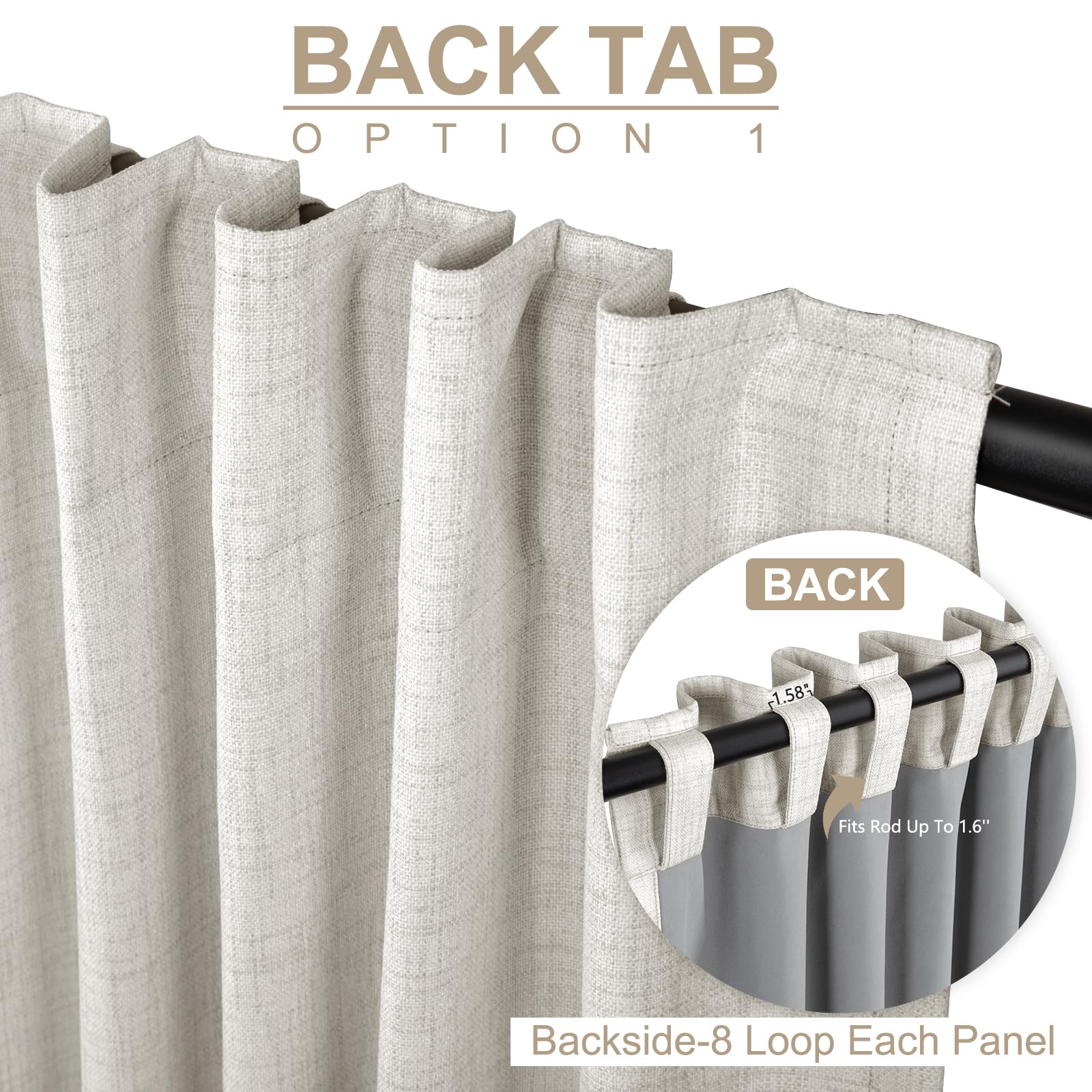 Linen Textured Total Blackout Curtains for Bedroom 72 Inches Long, Beige