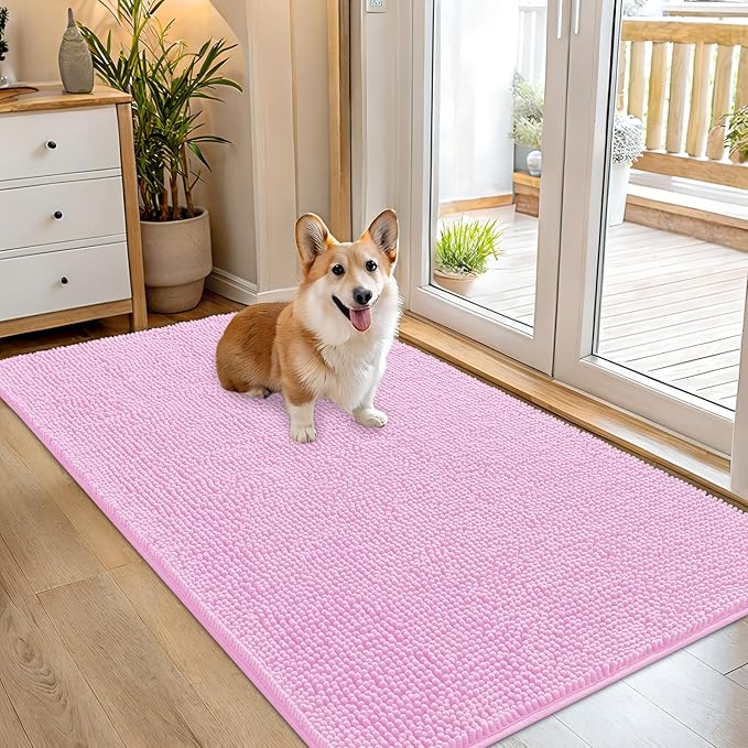 OLANLY Dog Door Mat for Muddy Paws 54x32, Super Absorbent Chenille Mud Mat