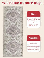 SERISSA Boho Washable Runner Rug, 2'6"x10' Long Non-Slip Vintage Earth Tone Hallway Kitchen Stair Runner Rug Ultra Soft Print Distressed Floor Carpet for Bathroom Laundry Room