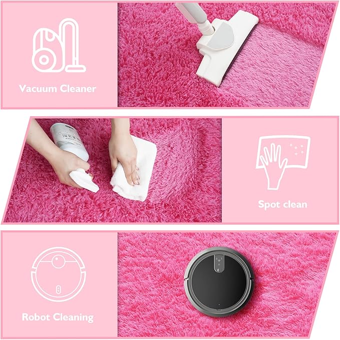 Shag Area Rug for Bedroom 5x8,Fluffy Area Rugs for Living Room,Soft Fuzzy Rug Non-Shedding Indoor Plush Carpet for Kids Bedroom Nursery Dorm Home Decor,Hot Pink