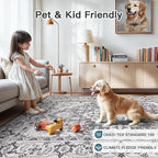 Lofus 6x9 Area Rugs for Living Room, Washable Area Rug, Rugs for Bedroom, Kitchen, Vintage Boho Carpet, Soft Non-Slip, Low Pile Large Area Rug for Office Dining Room, Floral Grey